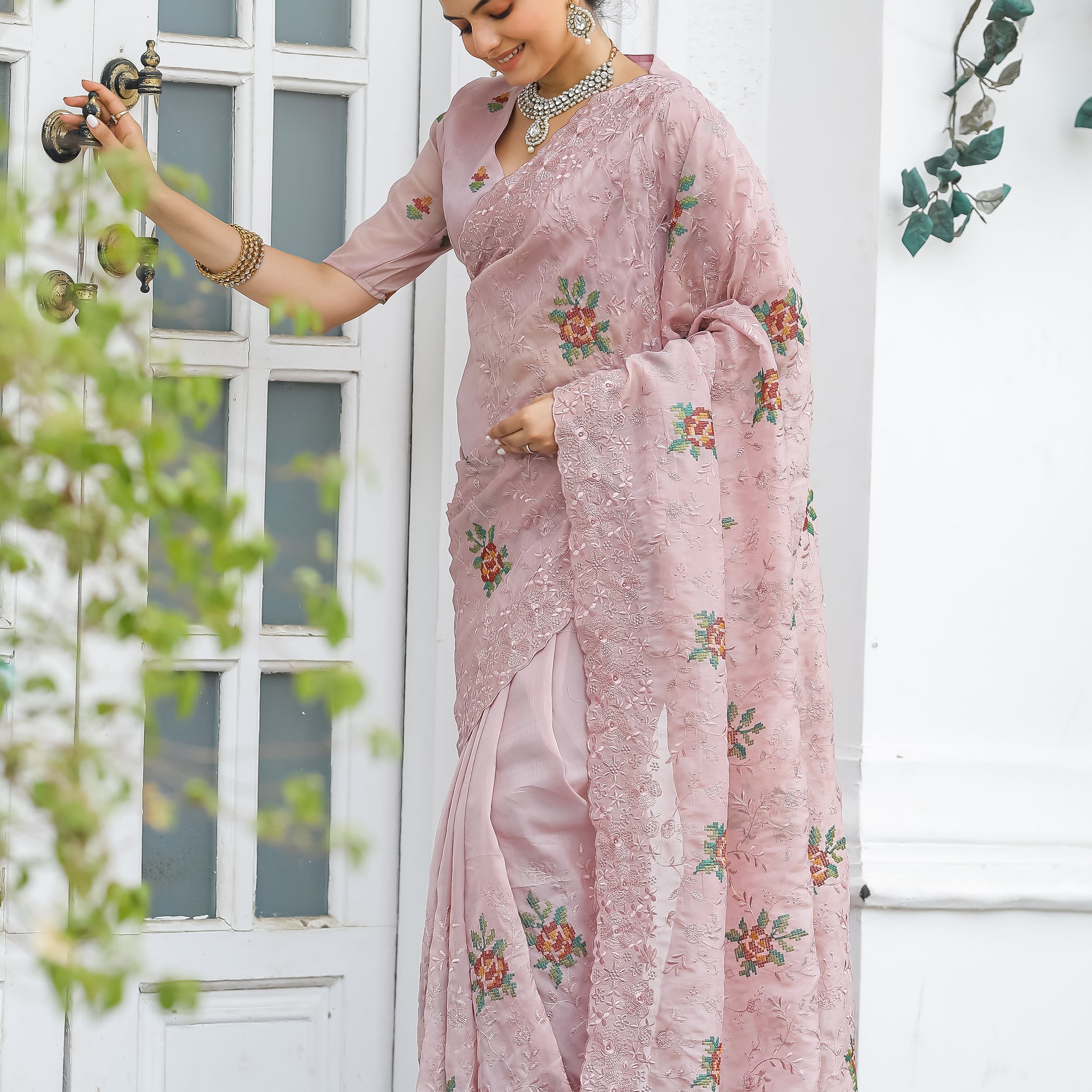 Pink Chiffon Saree