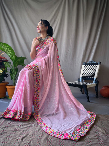 Pink Georgette Saree