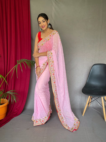 Pink Georgette Saree