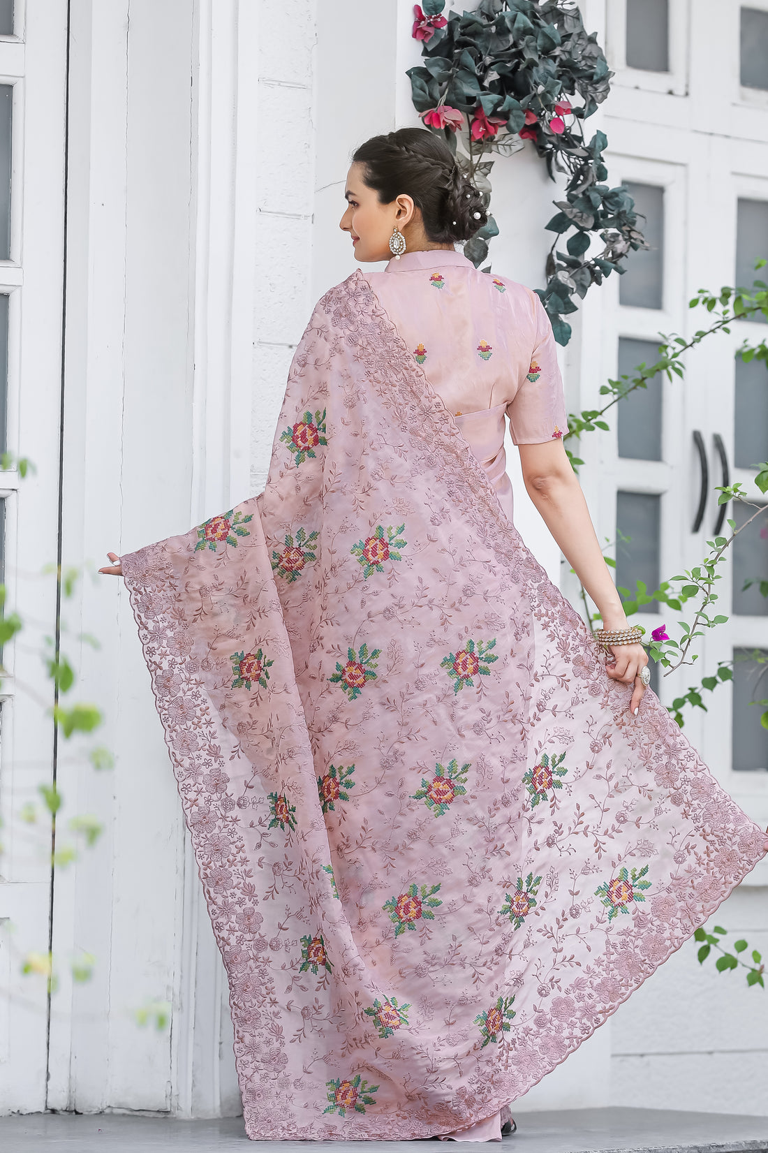 Pink Chiffon Saree