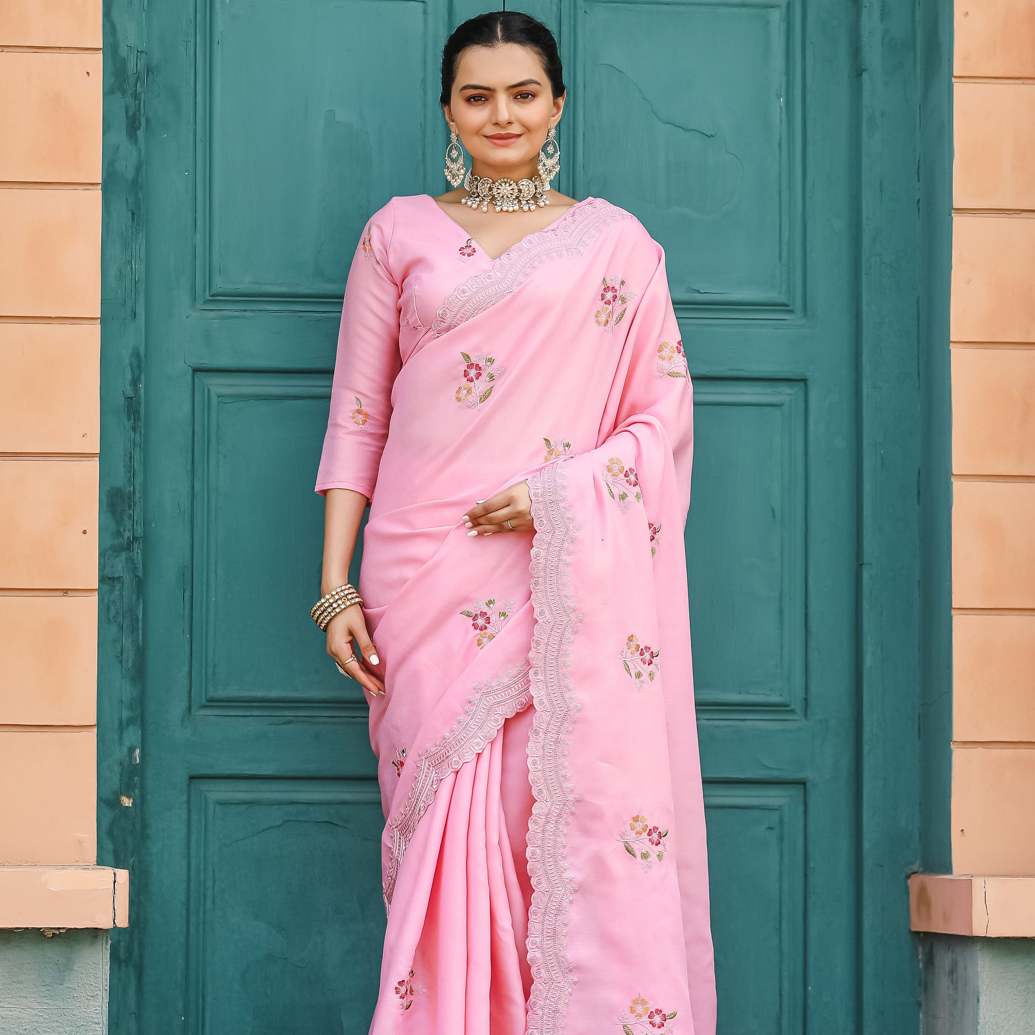 Pink Tussar Silk Cotton Saree