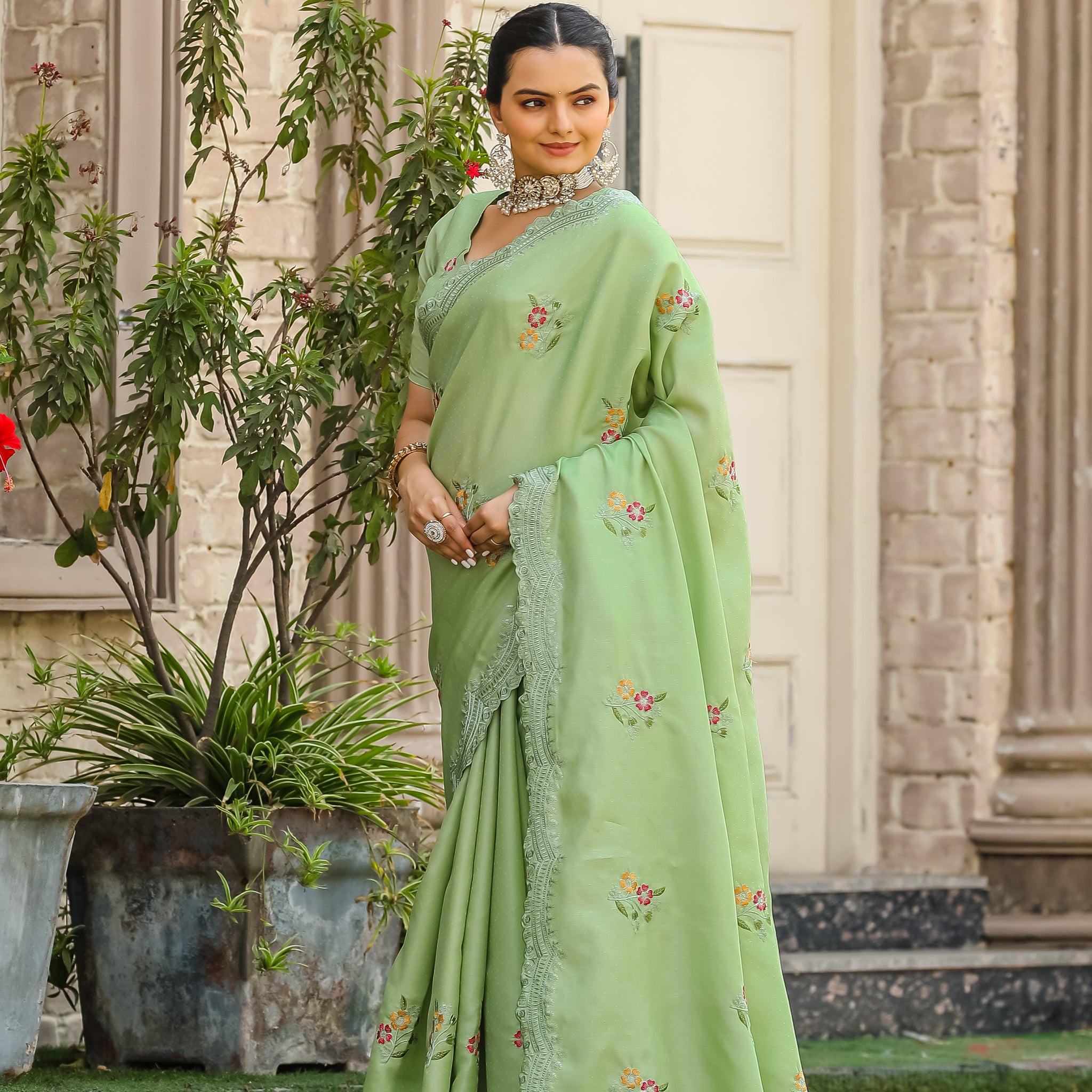 Pista Green Tussar Silk Cotton Saree