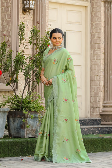 Pista Green Tussar Silk Cotton Saree