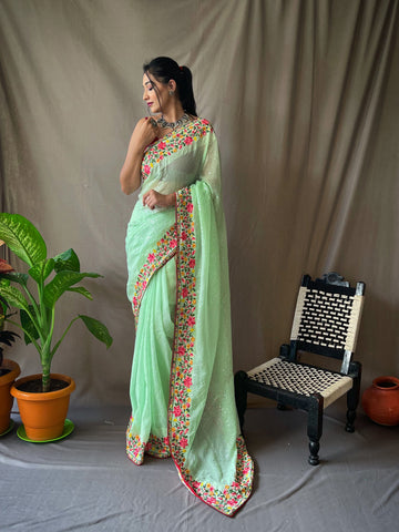 Pista Georgette Saree