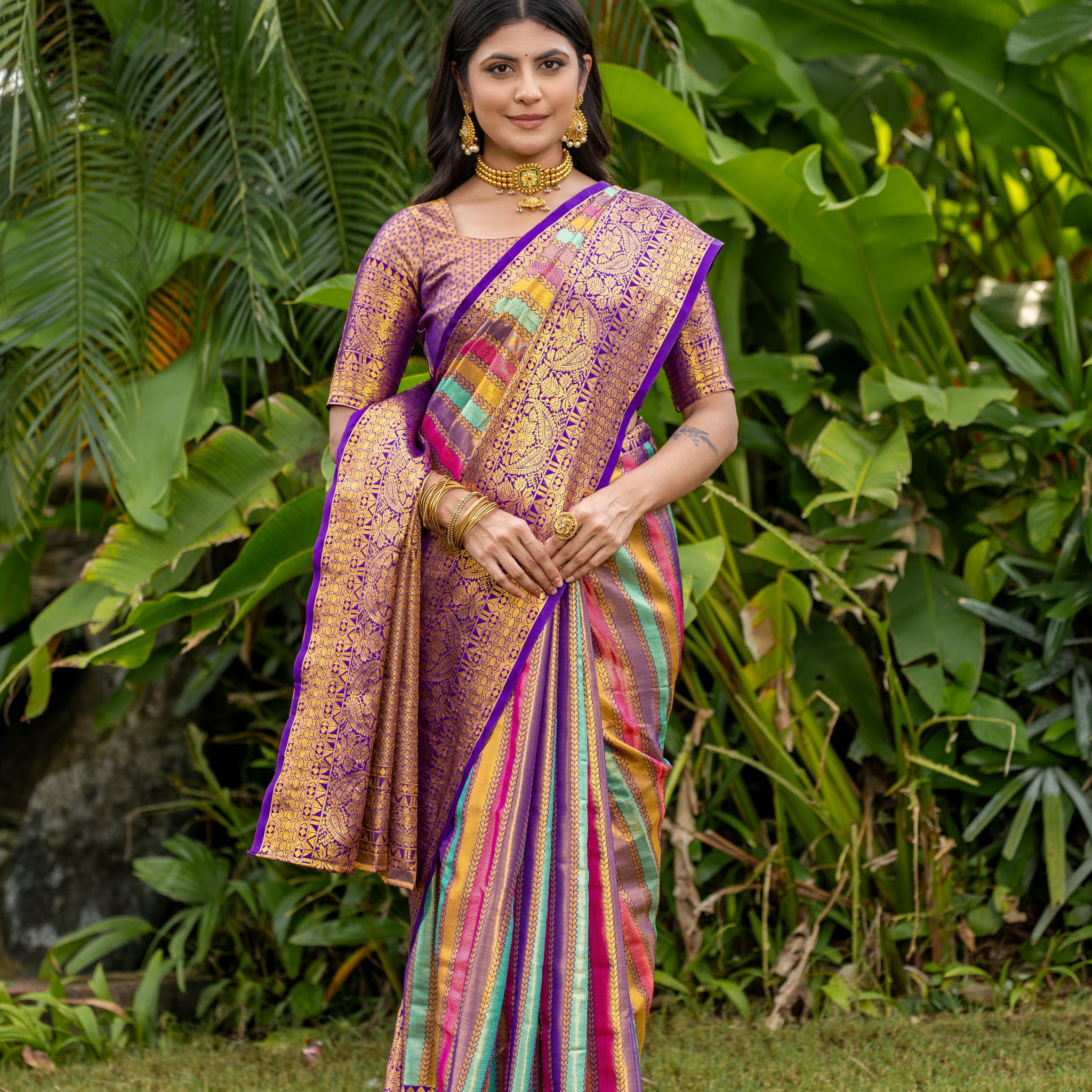 Multicolored Kanjivaram Silk Saree