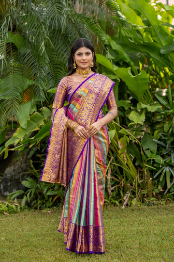 Multicolored Kanjivaram Silk Saree