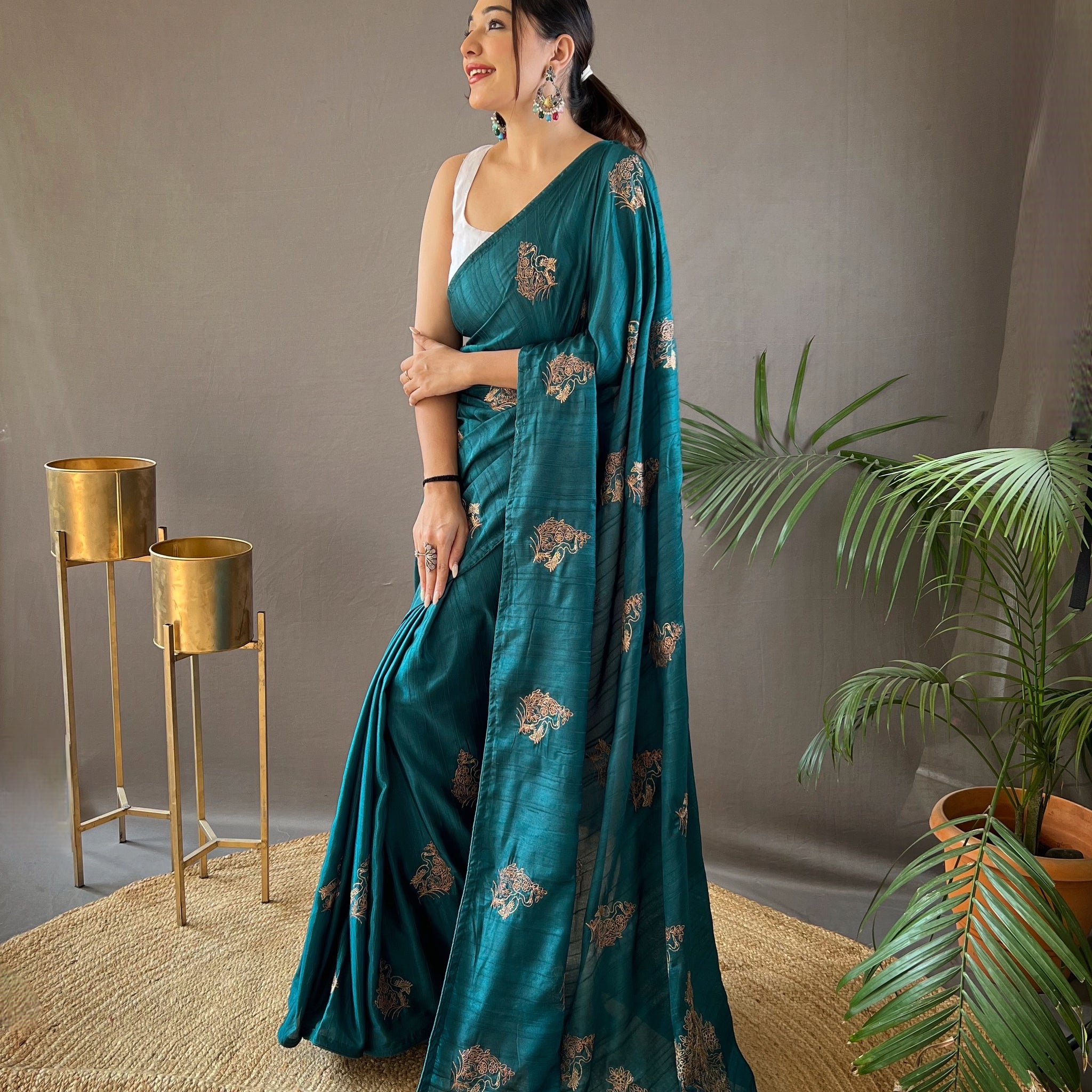 Teal Blue Soft Silk Saree