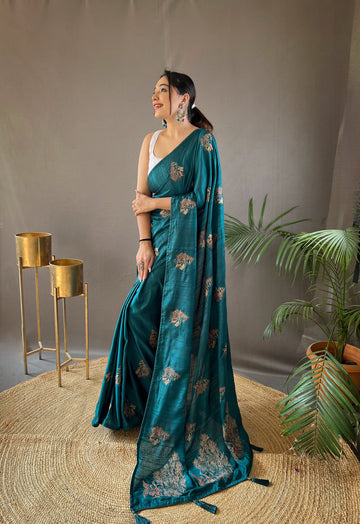 Teal Blue Soft Silk Saree