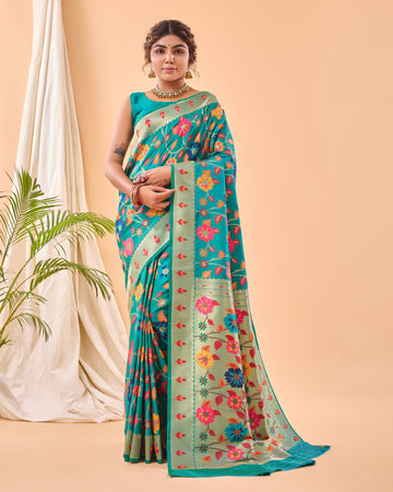 Sky Blue Paithani Silk Saree