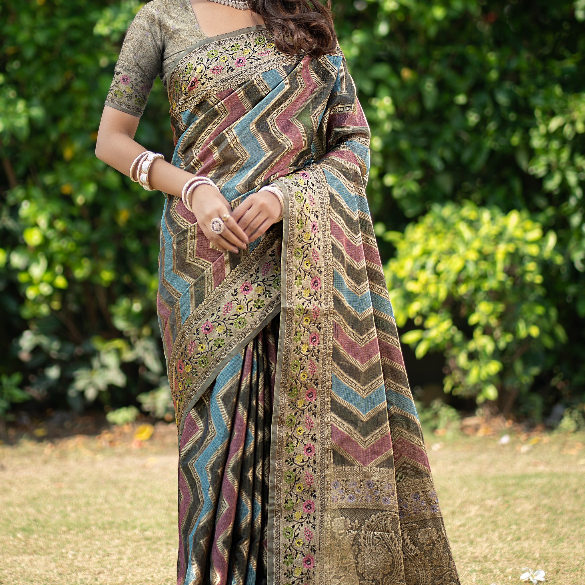 Dark Gray Organza Saree