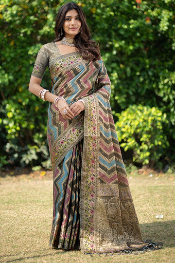 Dark Gray Organza Saree