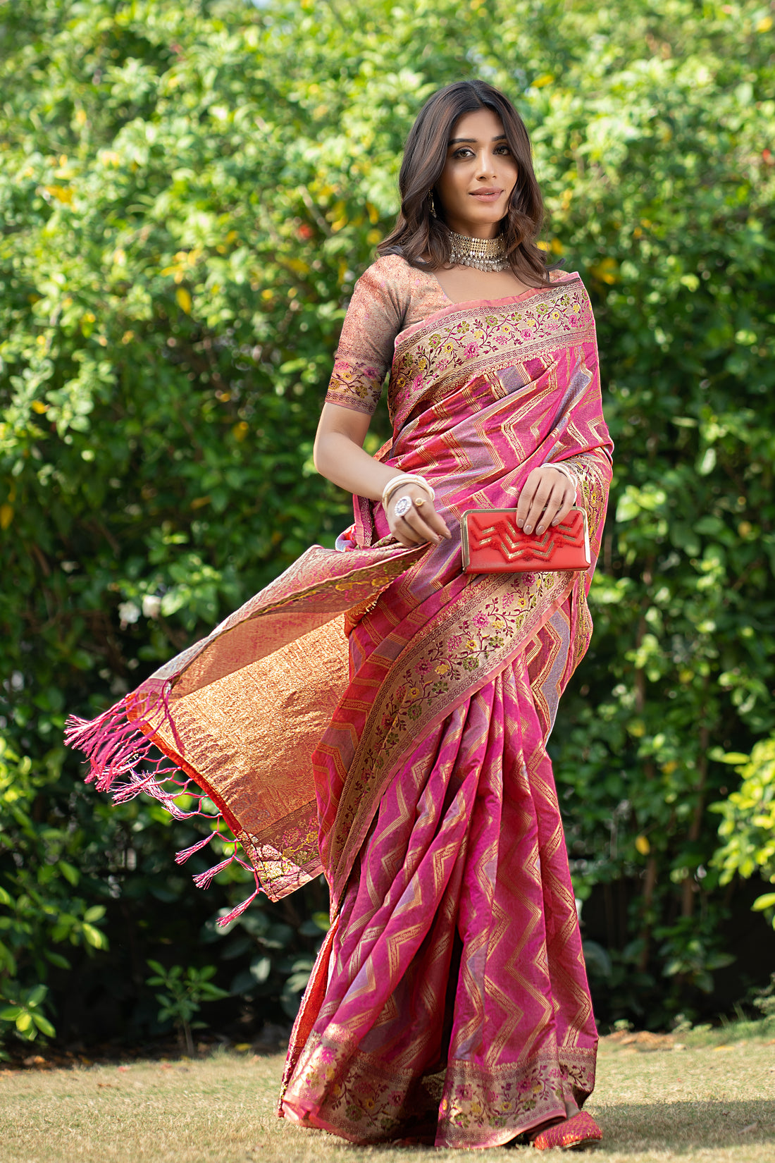 Ishika Fab Pink Organza Saree