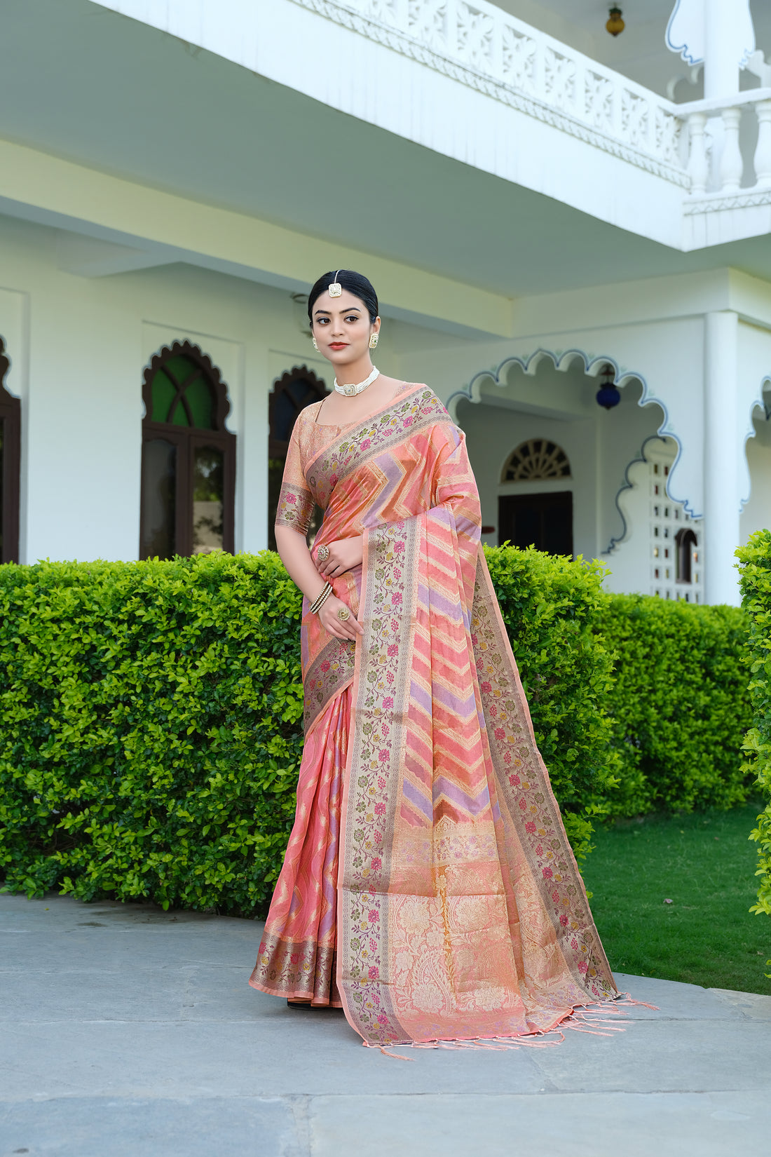 Ishika Fab Pink Organza Saree