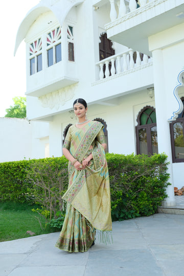 Ishika Fab Pista Green Organza Saree