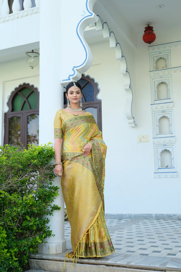 Ishika Fab Yellow Organza Saree