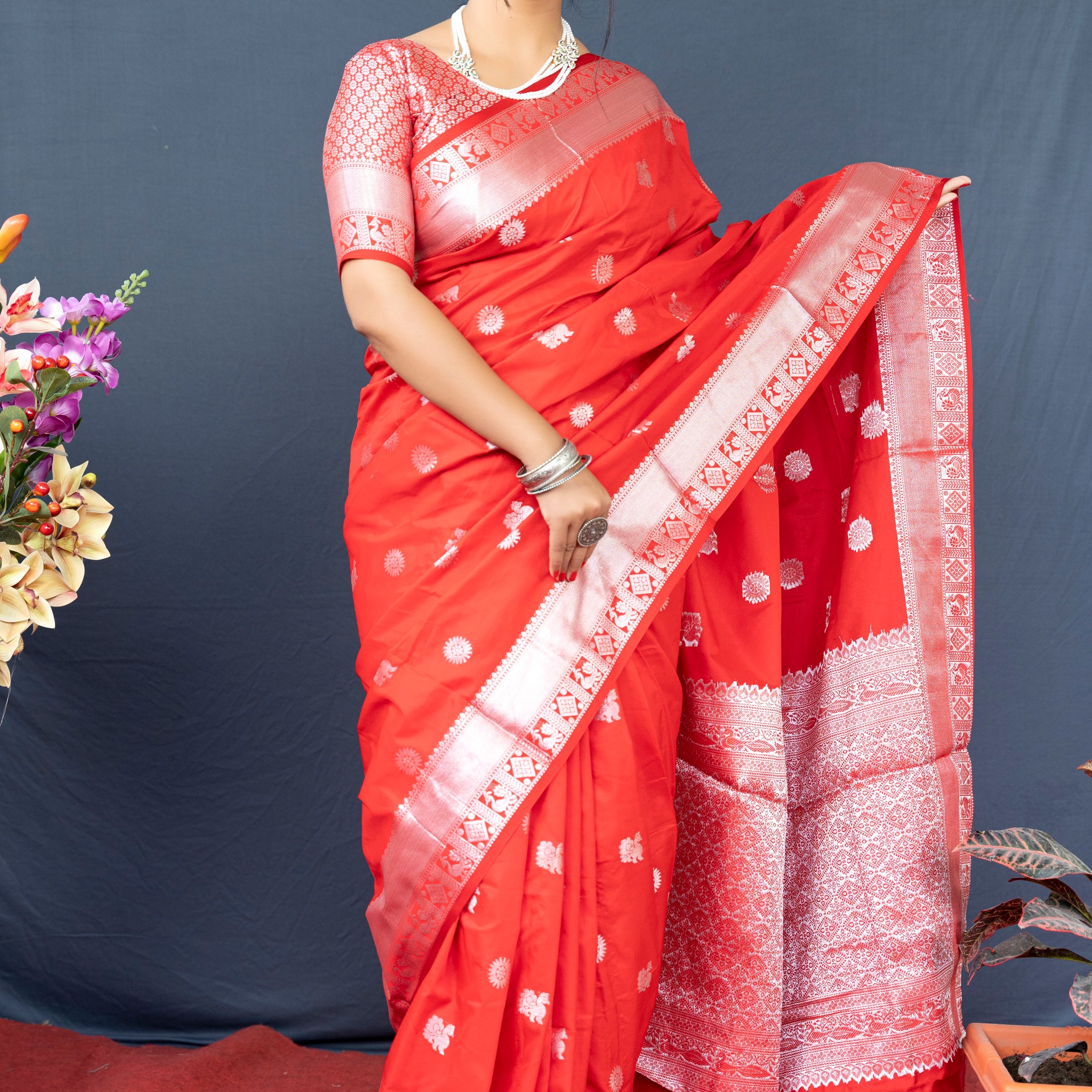 Red Soft Banarasi Silk Saree