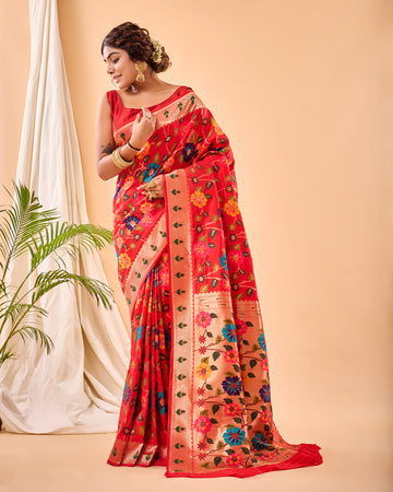 Red Paithani Silk Saree