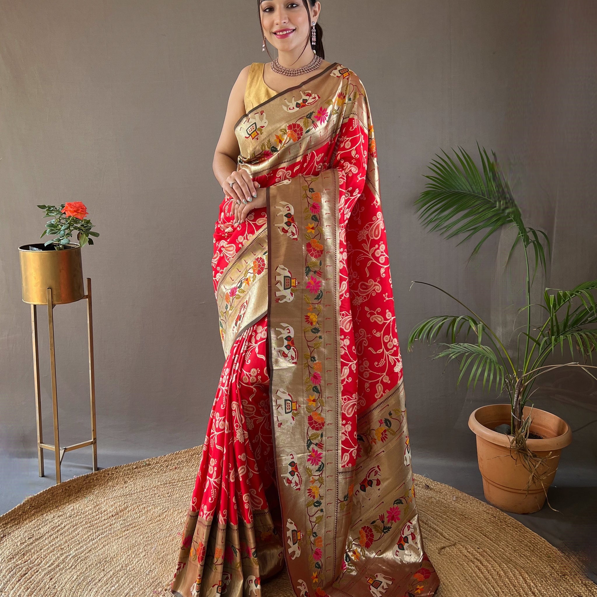 Red Paithani And Patola Fusion Saree