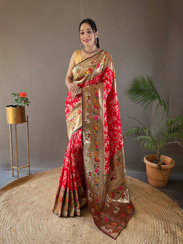 Red Paithani And Patola Fusion Saree