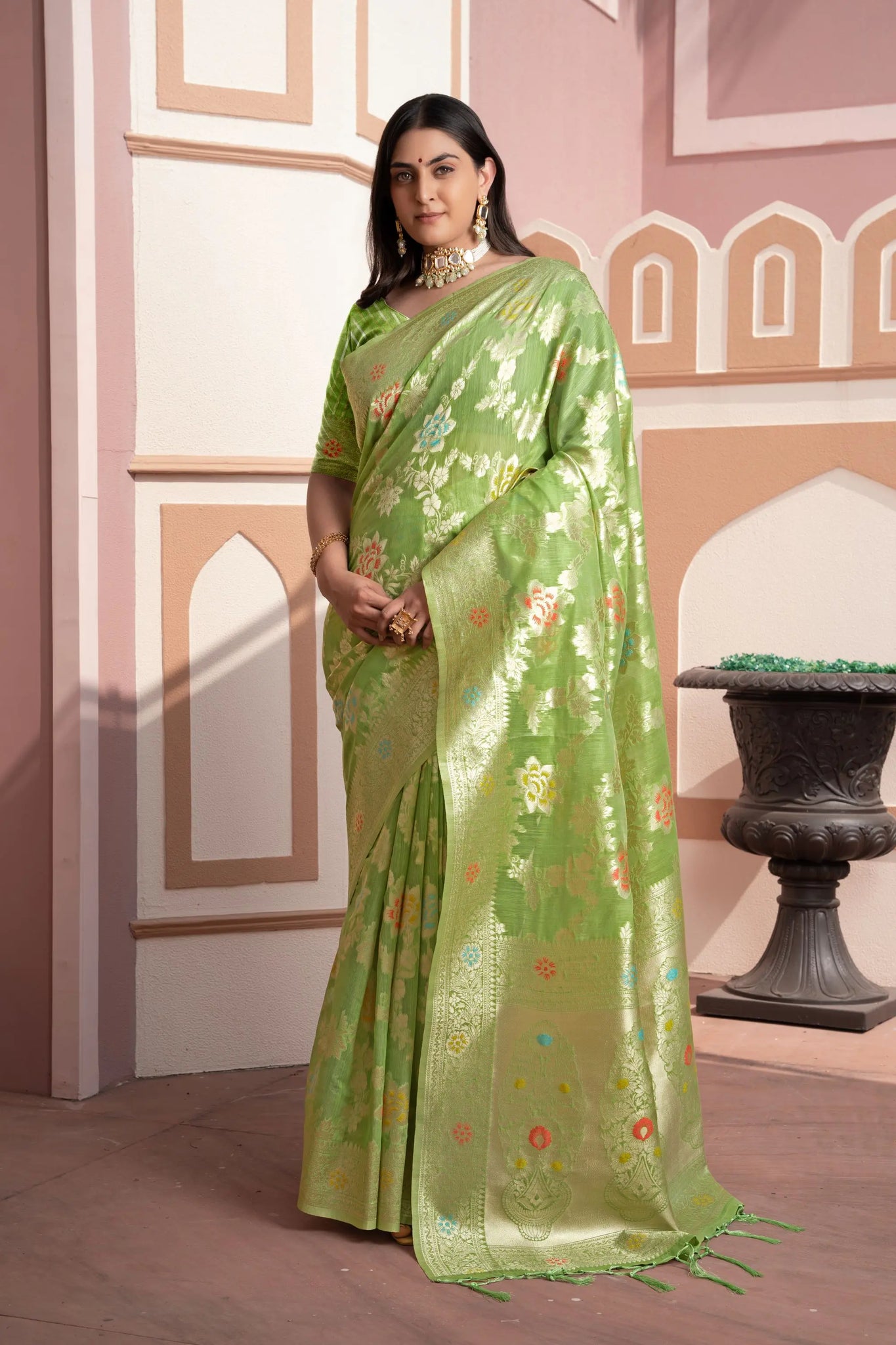 Green Cotton Silk Saree