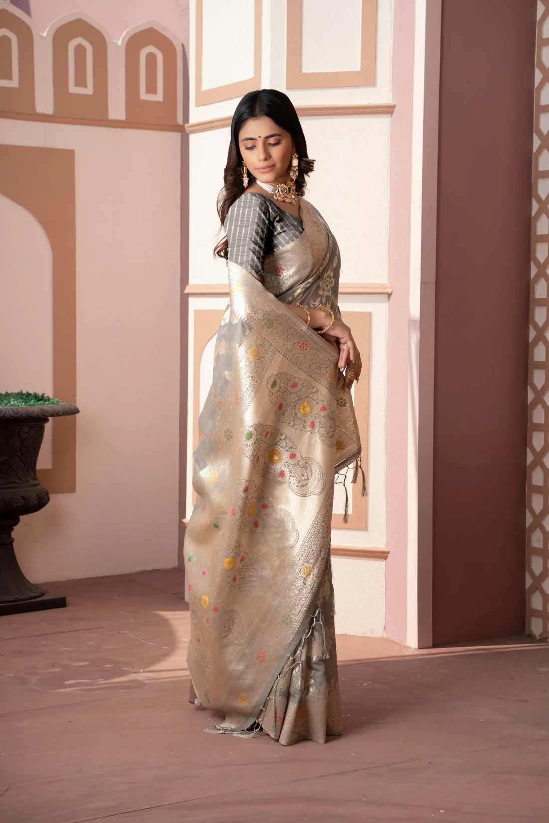 Gray Cotton Silk Saree