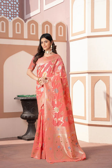 Peach Cotton Silk Saree