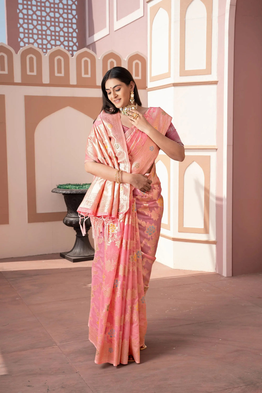 Pink Cotton Silk Saree