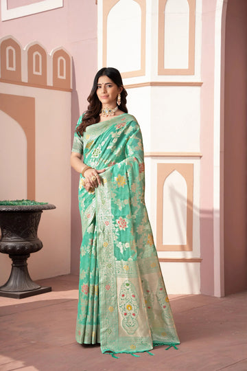 Sea Green Cotton Silk Saree