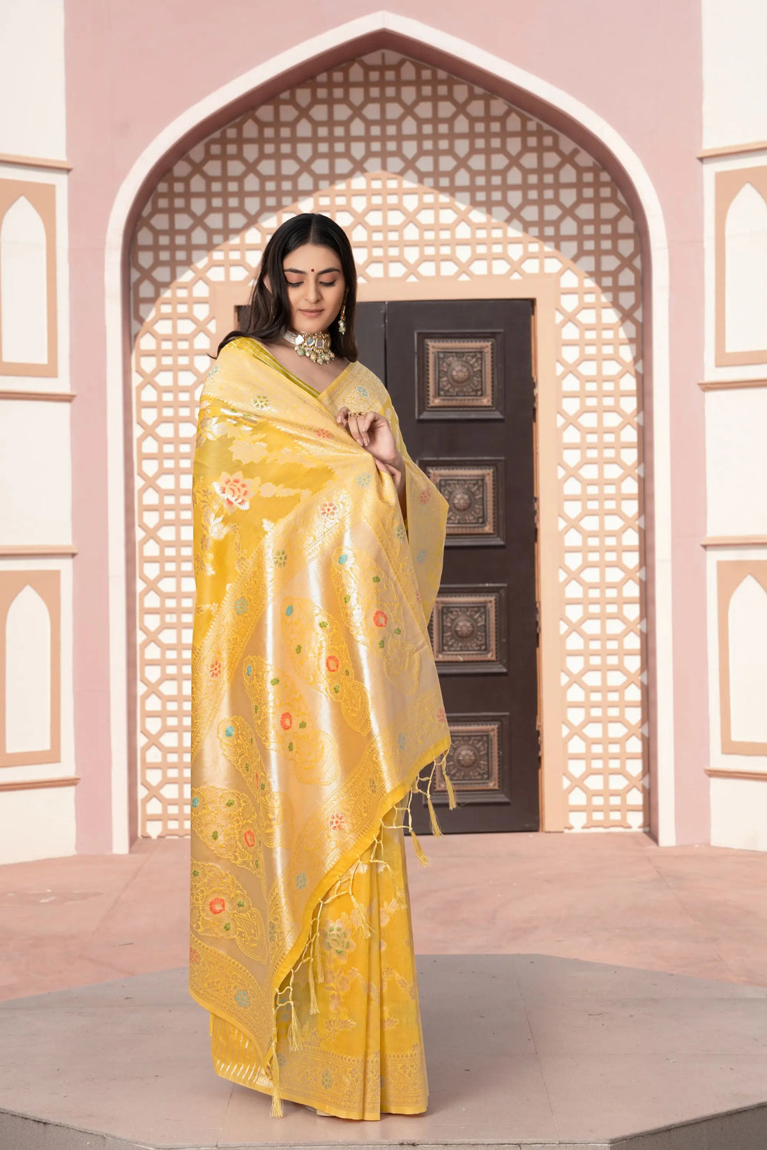 Yellow Cotton Silk Saree