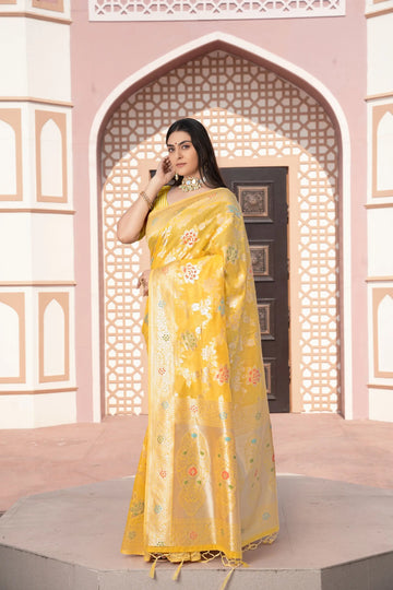 Yellow Cotton Silk Saree