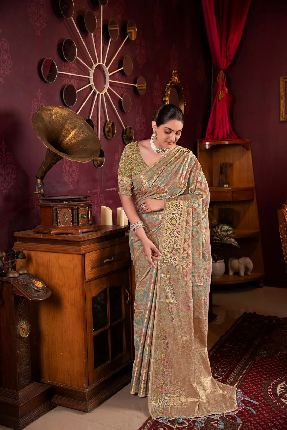 Gray Organza Silk Saree