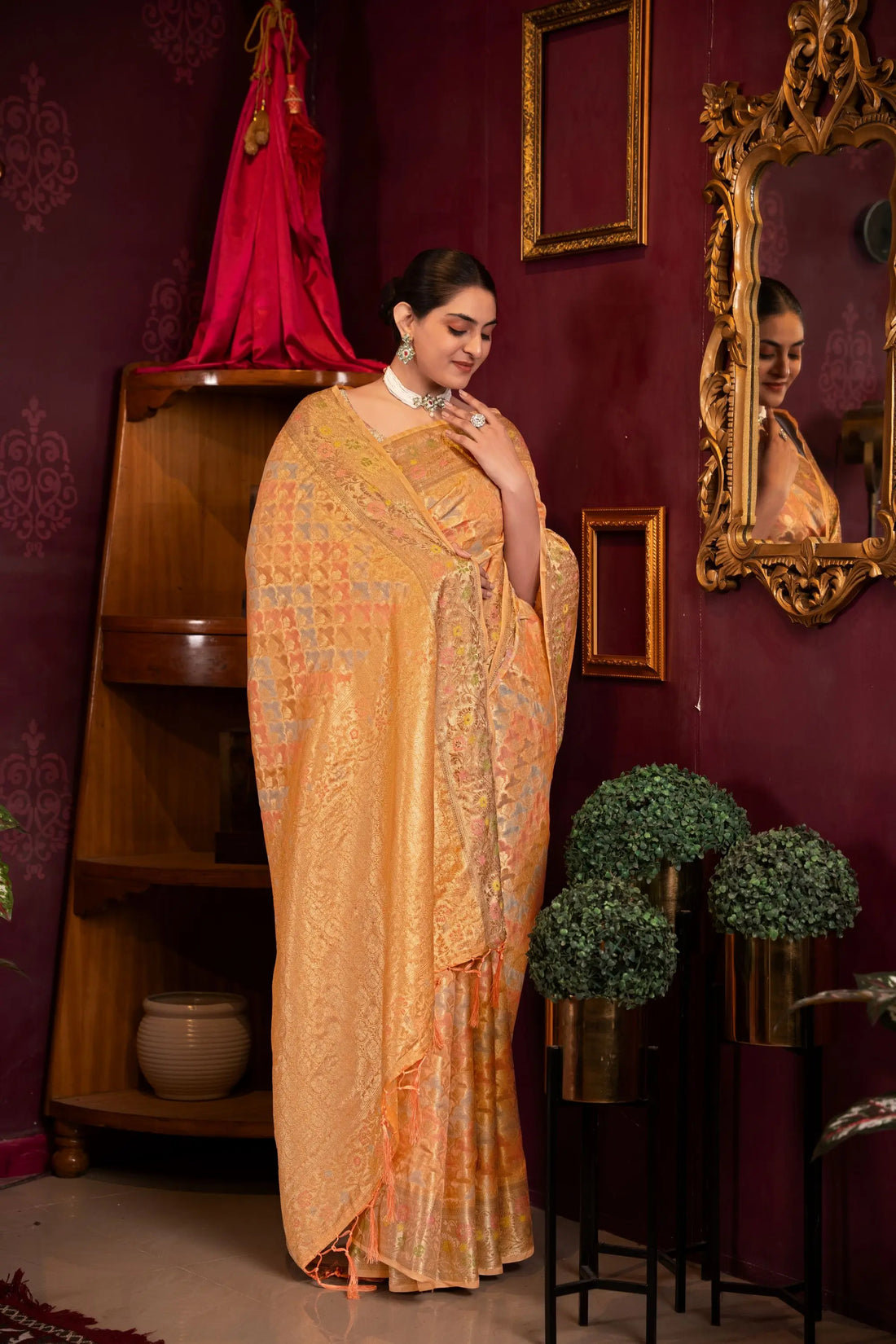 Orange Organza Silk Saree