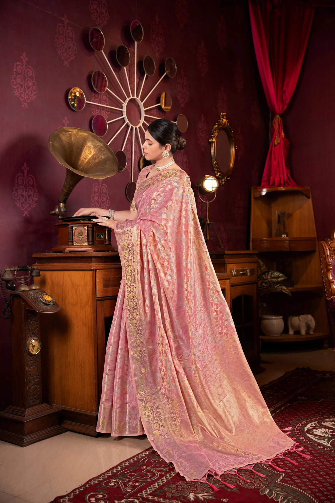 Pink Organza Silk Saree