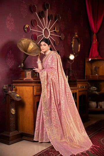 Pink Organza Silk Saree