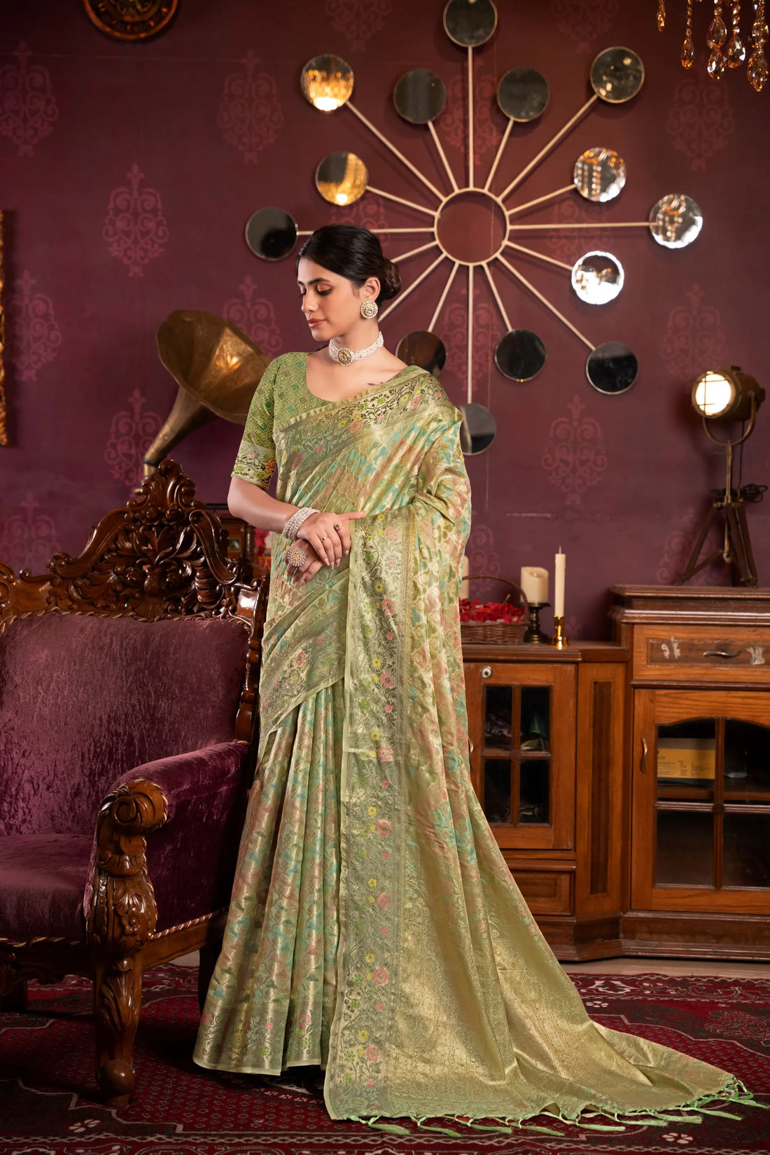 Pista Green Organza Silk Saree