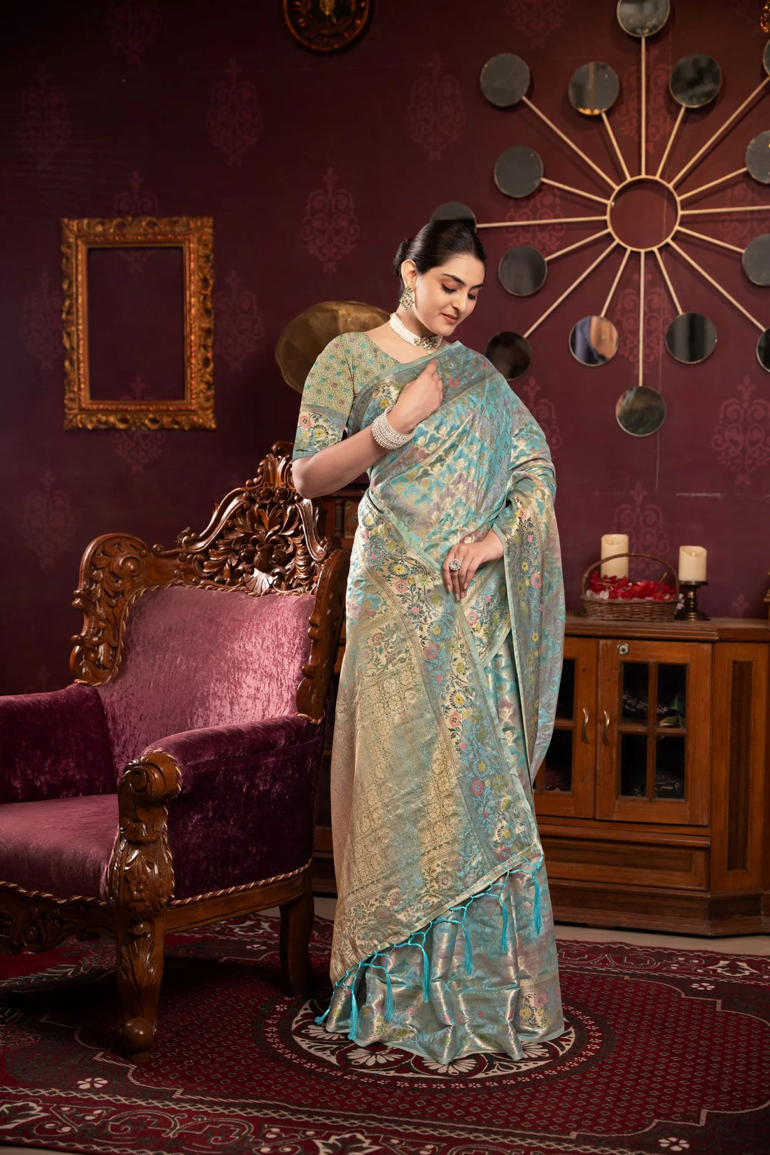 Sky Blue Organza Silk Saree