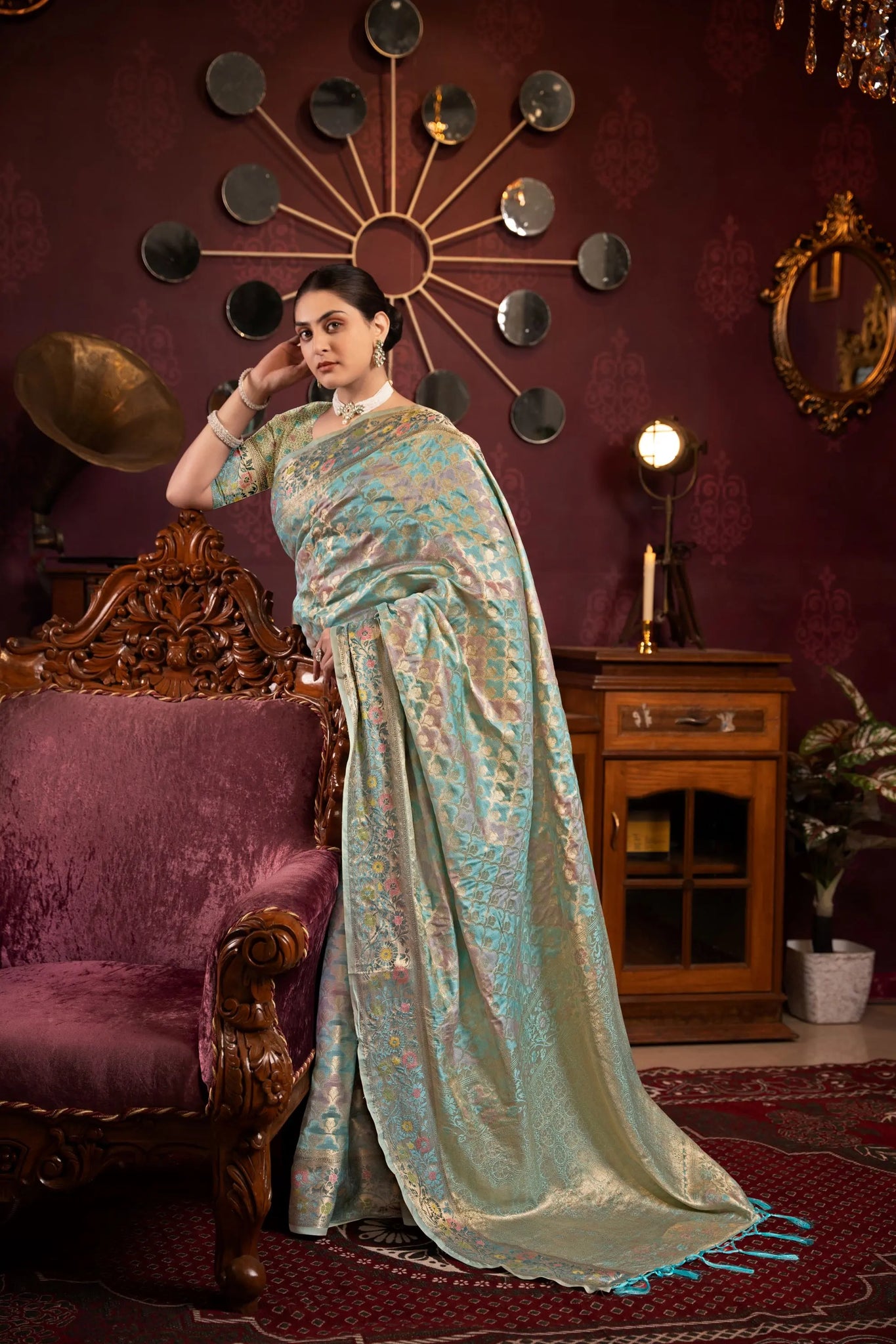 Sky Blue Organza Silk Saree