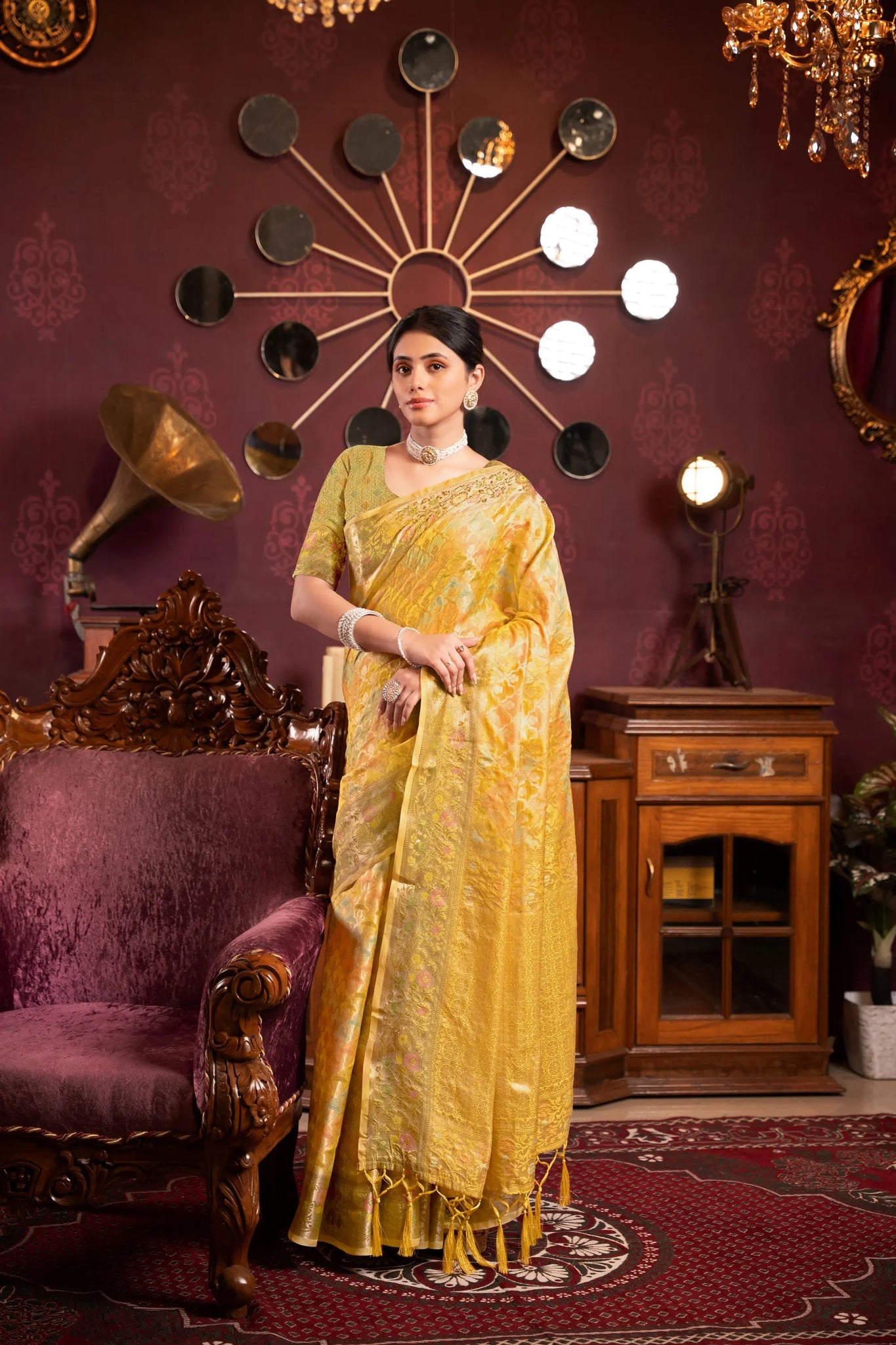 Yellow Organza Silk Saree