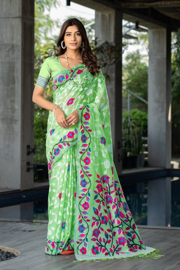 Green Cotton Saree