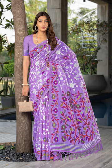 Lavender Cotton Saree