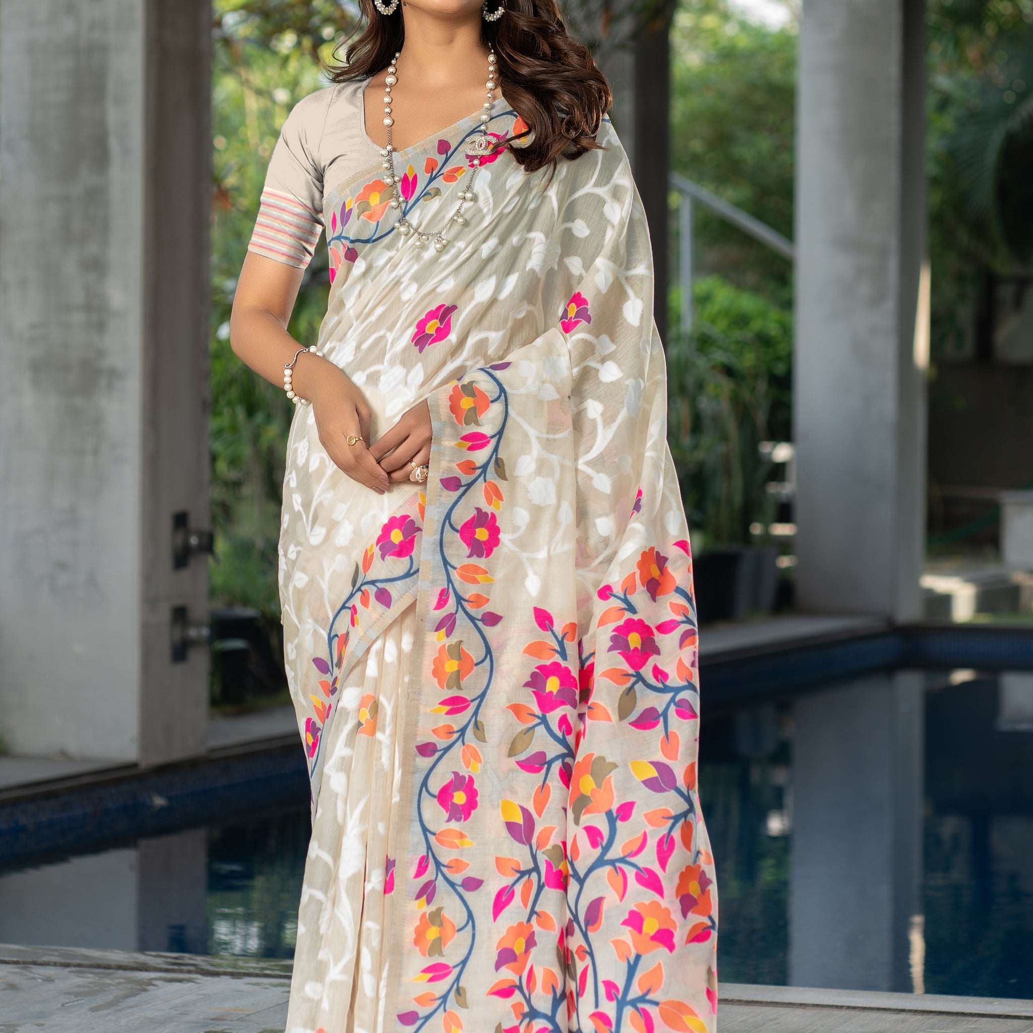 Off White Cotton Saree