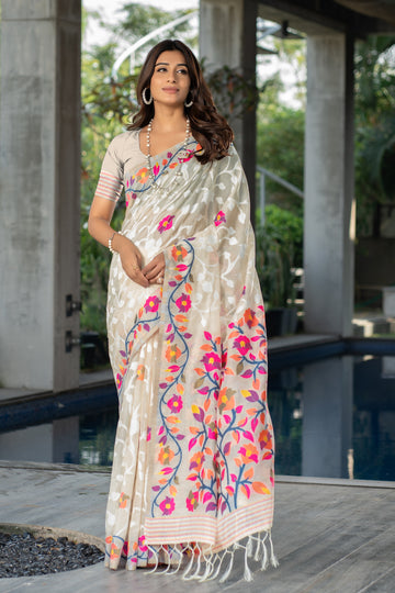 Off White Cotton Saree