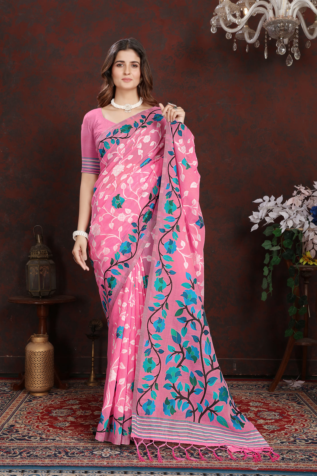 Pink Soft Cotton Saree