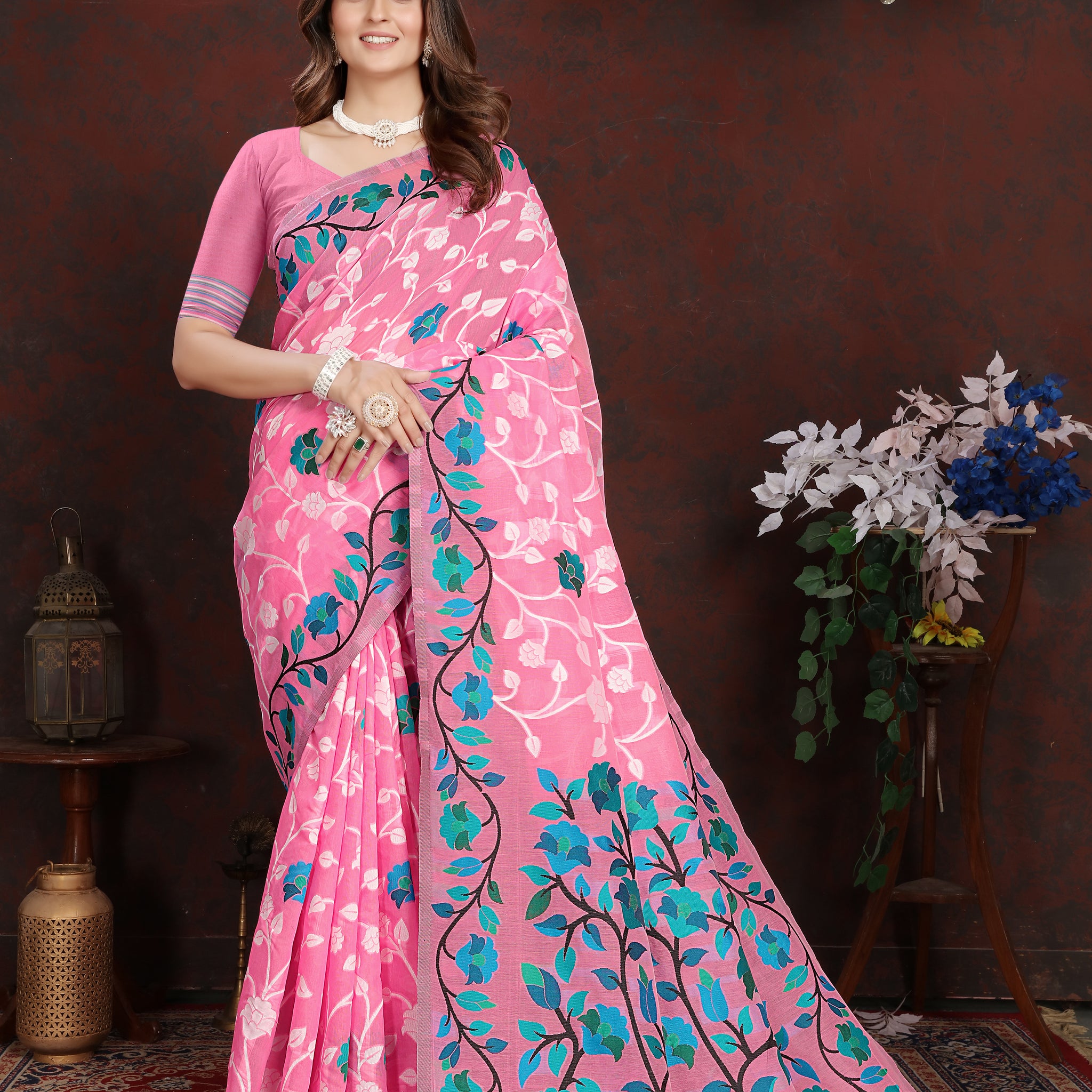 Pink Soft Cotton Saree