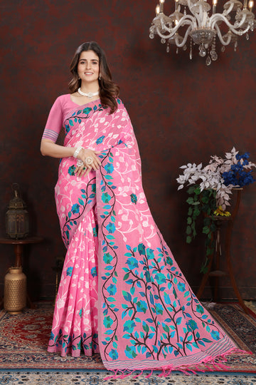 Pink Soft Cotton Saree