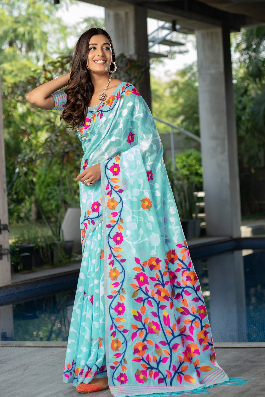 Ishika Fab Sky Blue Soft Cotton Saree