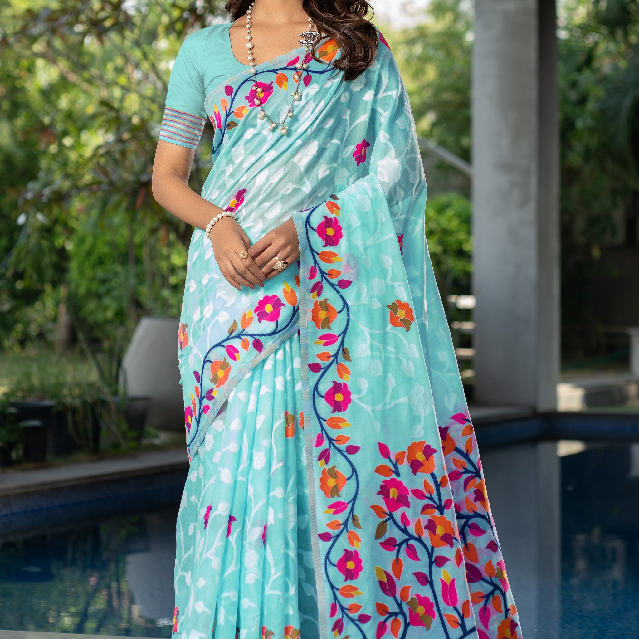 Ishika Fab Sky Blue Soft Cotton Saree