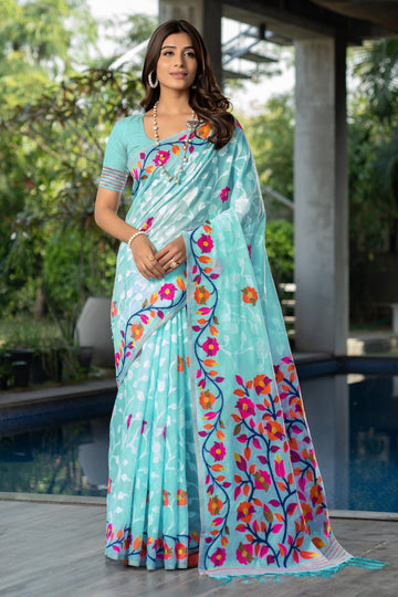 Ishika Fab Sky Blue Soft Cotton Saree