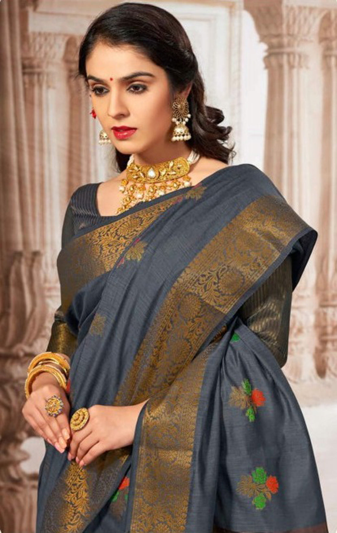 Gray Chanderi Cotton Saree