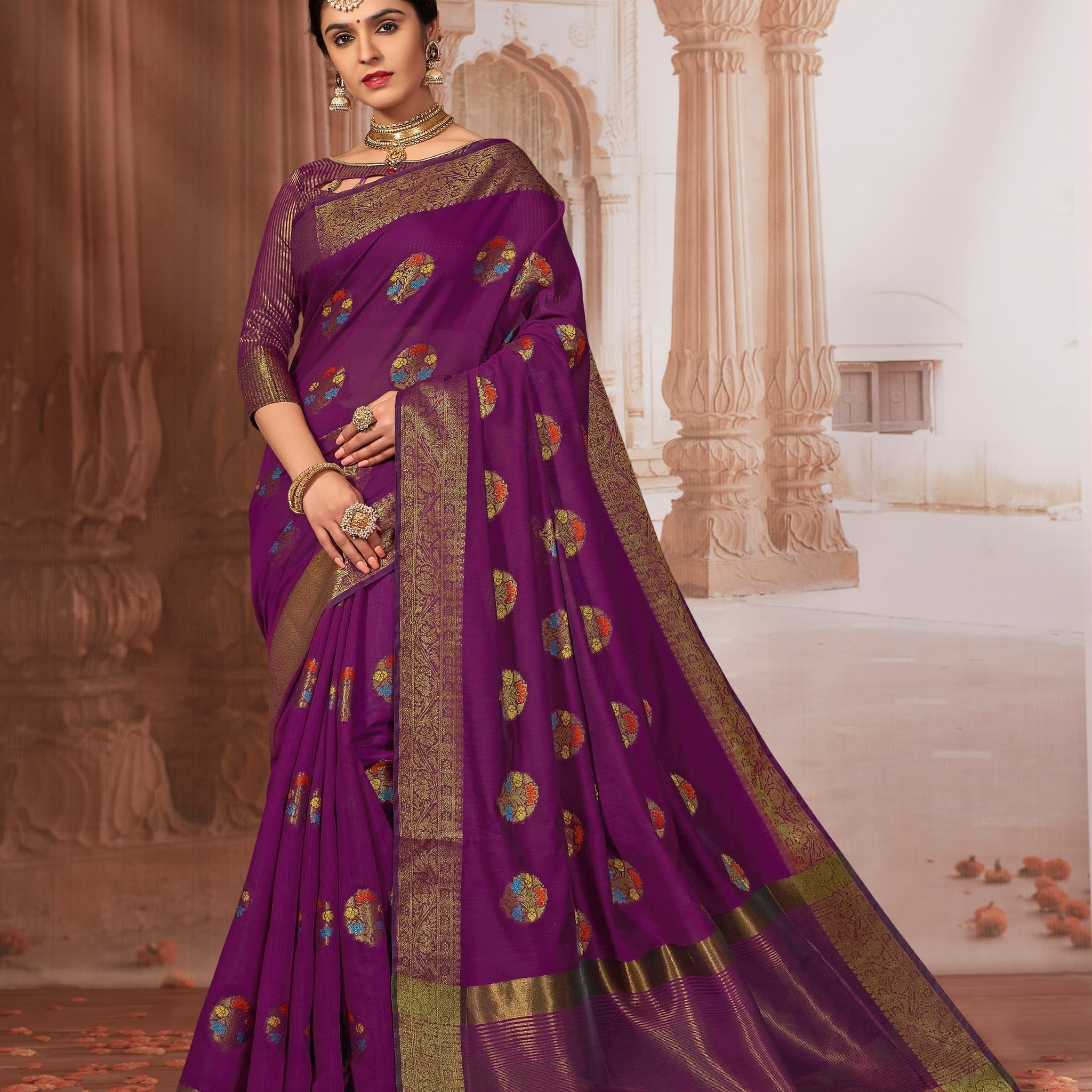 Wine Chanderi Cotton Saree